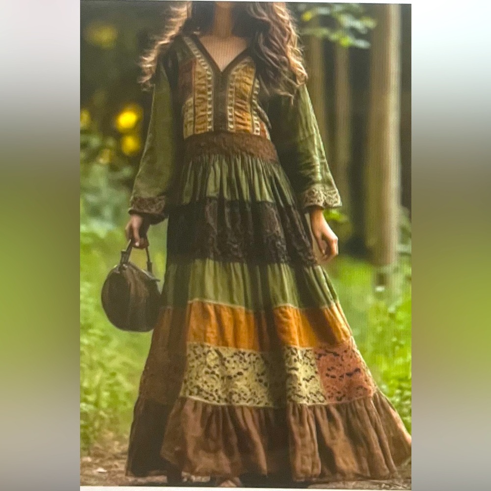 Bohemian Long Sleeve Patchwork Maxi Dress